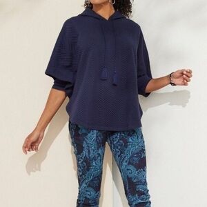 CHICO’S Quilted Hooded Blue Poncho SZ L/XL NWT